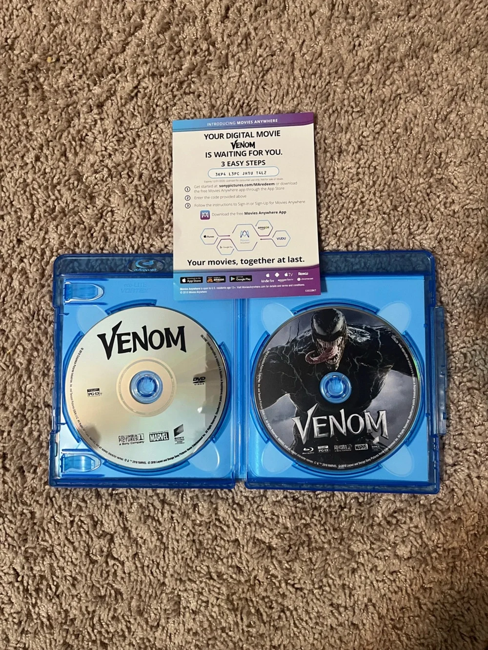 Venom (Blu-Ray/DVD, 2018, 2-Disc Set, Widescreen) Tom Hardy
